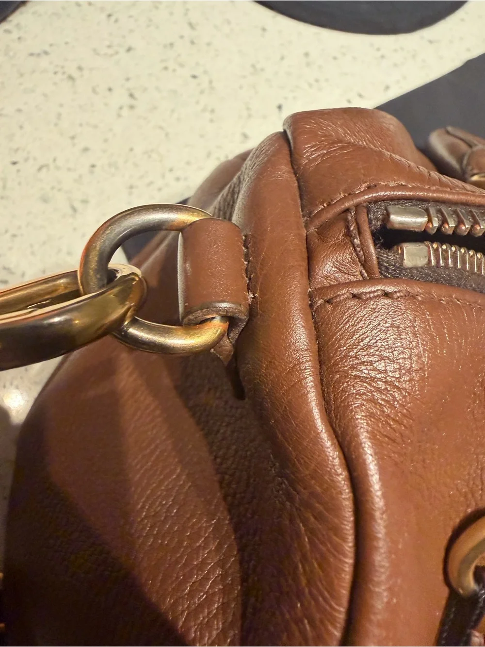 Prada Brown Leather boston Bag with Gold Hardware